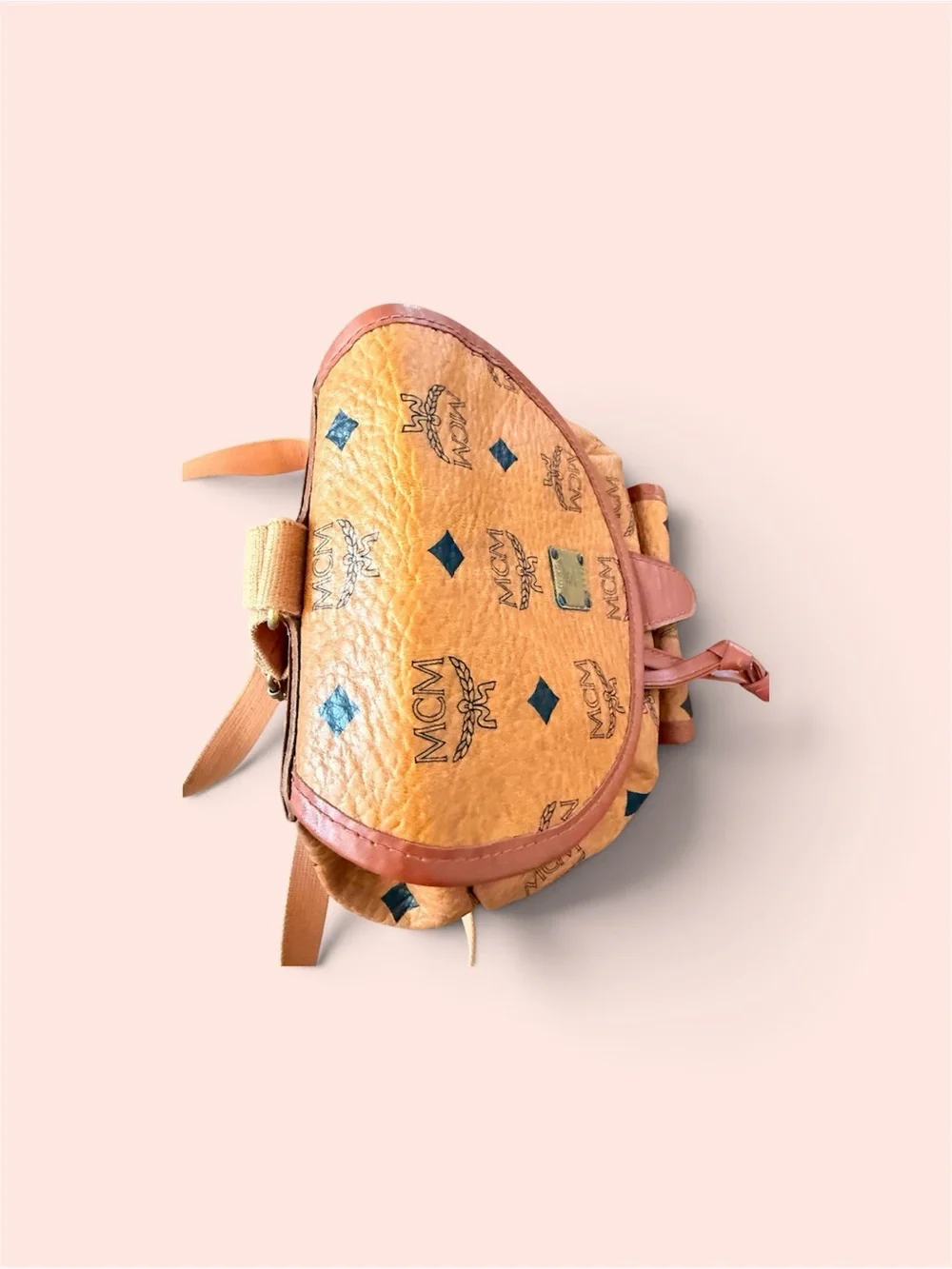 MCM Cognac Visetos Monogram Drawstring Backpack with Black Accents